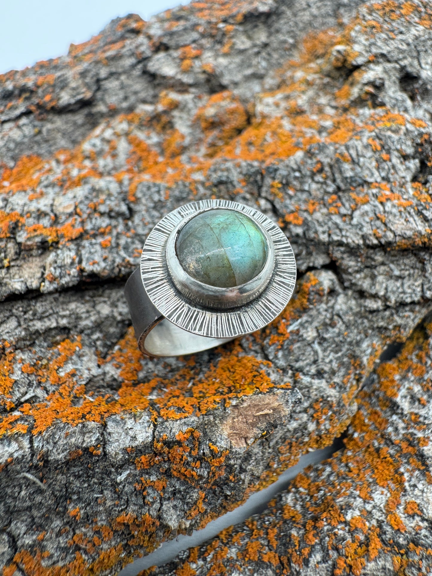 Labradorite Sunrise thick band sizes 7.5 and 6.5