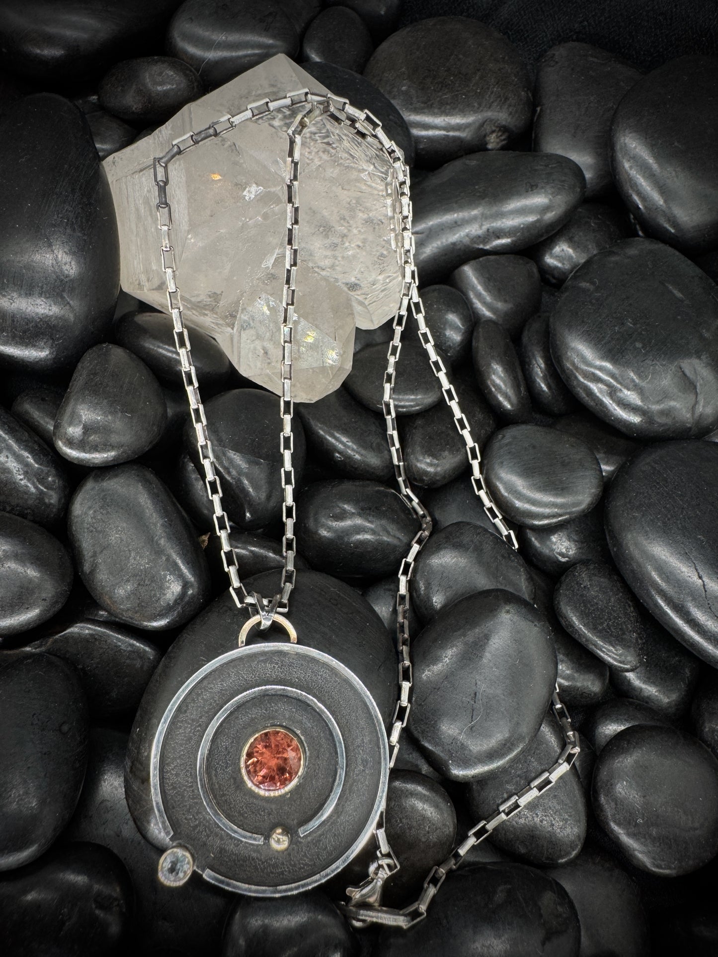 Strange Satellite oregon sunstone and faceted moonstone pendant