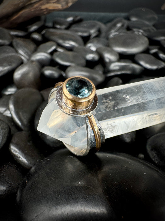 Aquamarine reverse band ring size 7