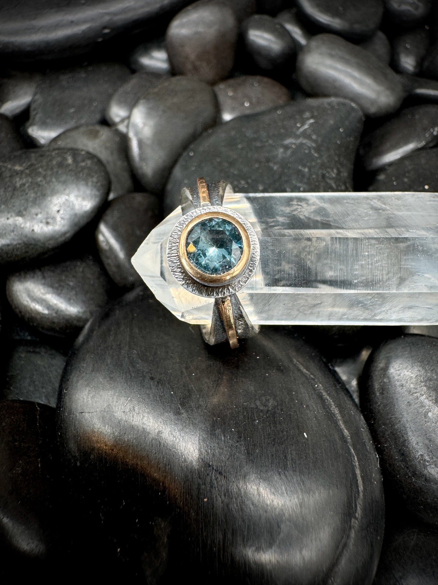 Aquamarine reverse band ring size 7