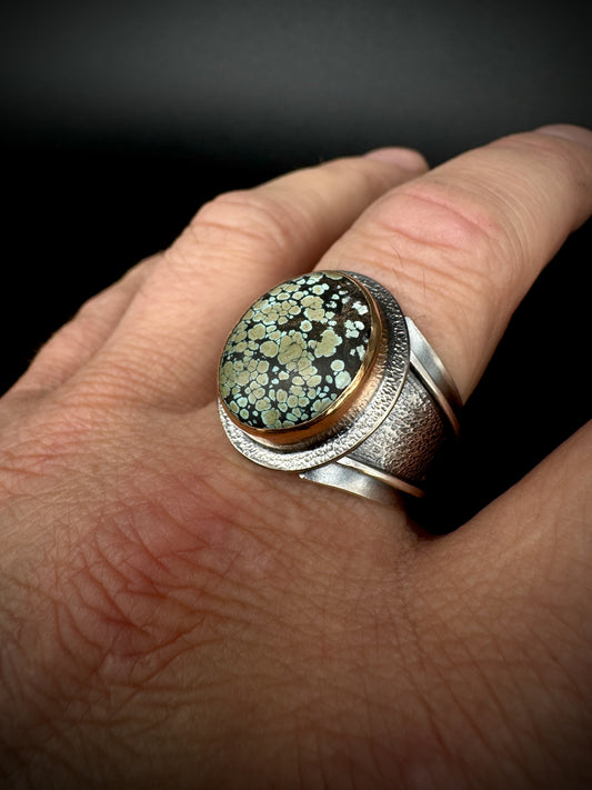 Wide band oval Turquoise ring, size 13.5