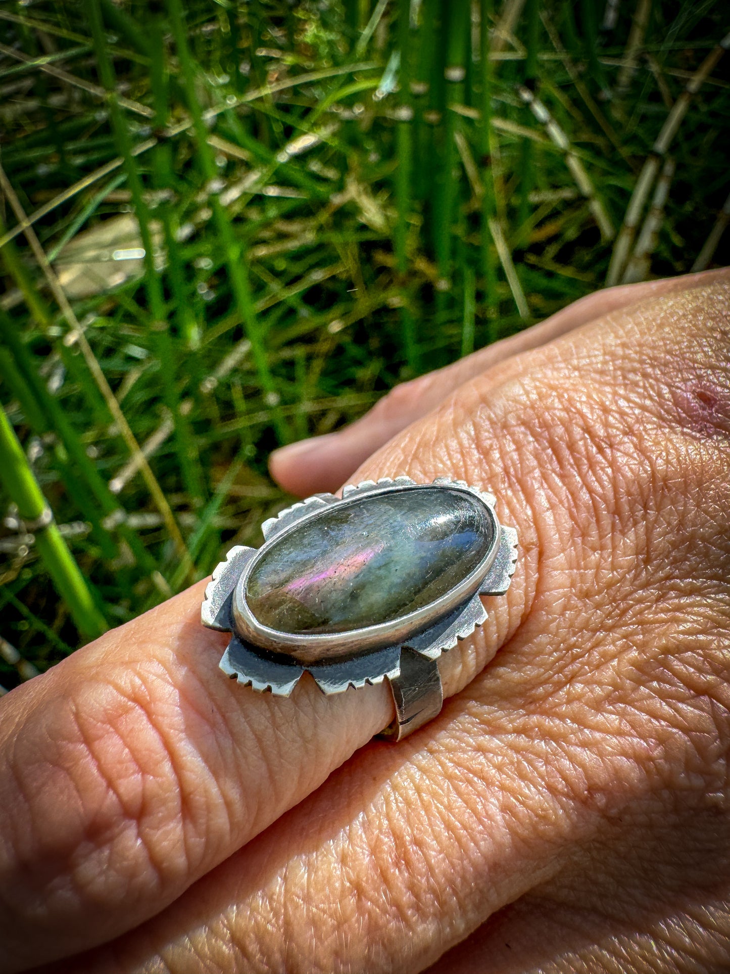 Purple Labradorite flower ring size 6