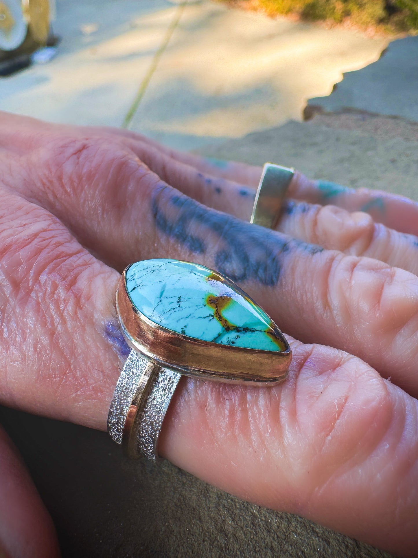 Hubei Turquoise gold fill and silver ring size 7.5