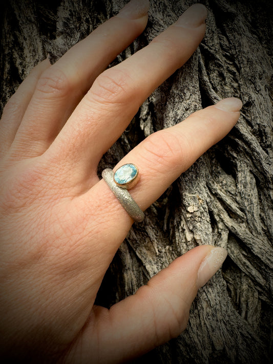 Asymmetrical Blue Topaz ring size 7