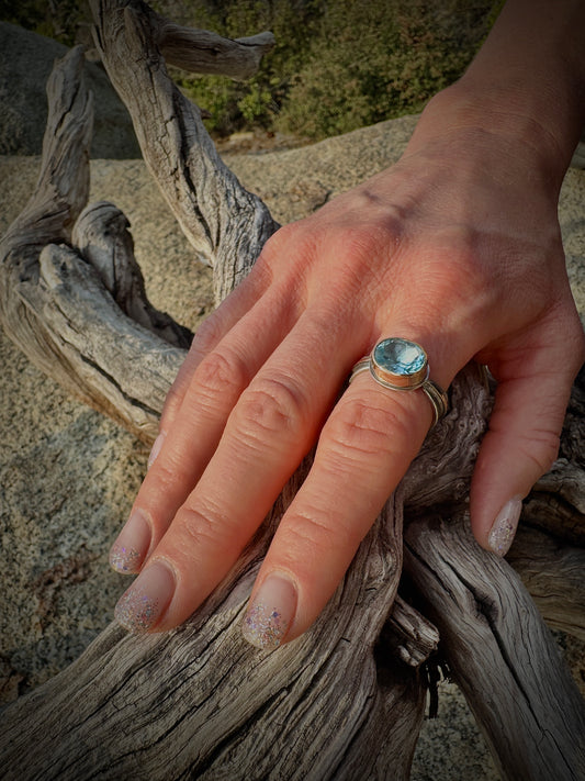 reverse band blue topaz ring, size 8.5