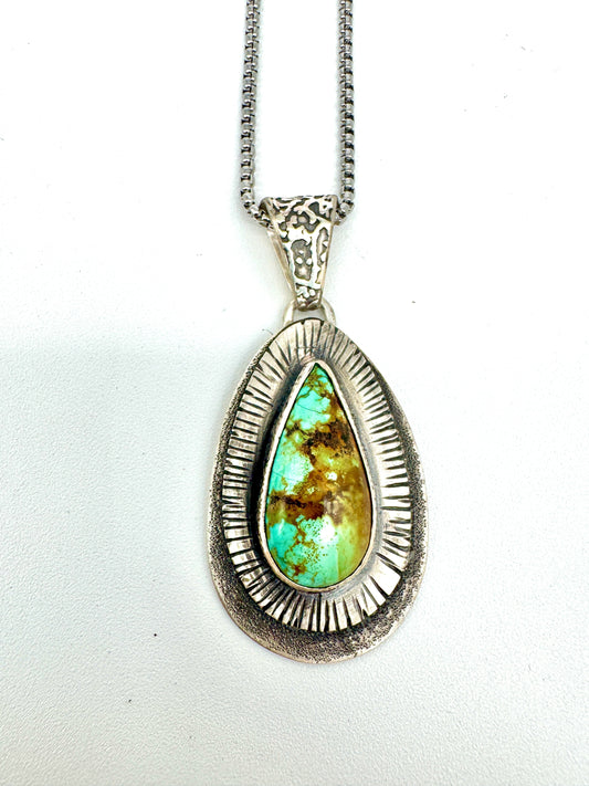 Turquoise moss patterned pendant small teardrop