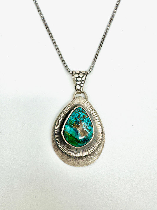 Turquoise stone patterned pendant bluegreen teardrop