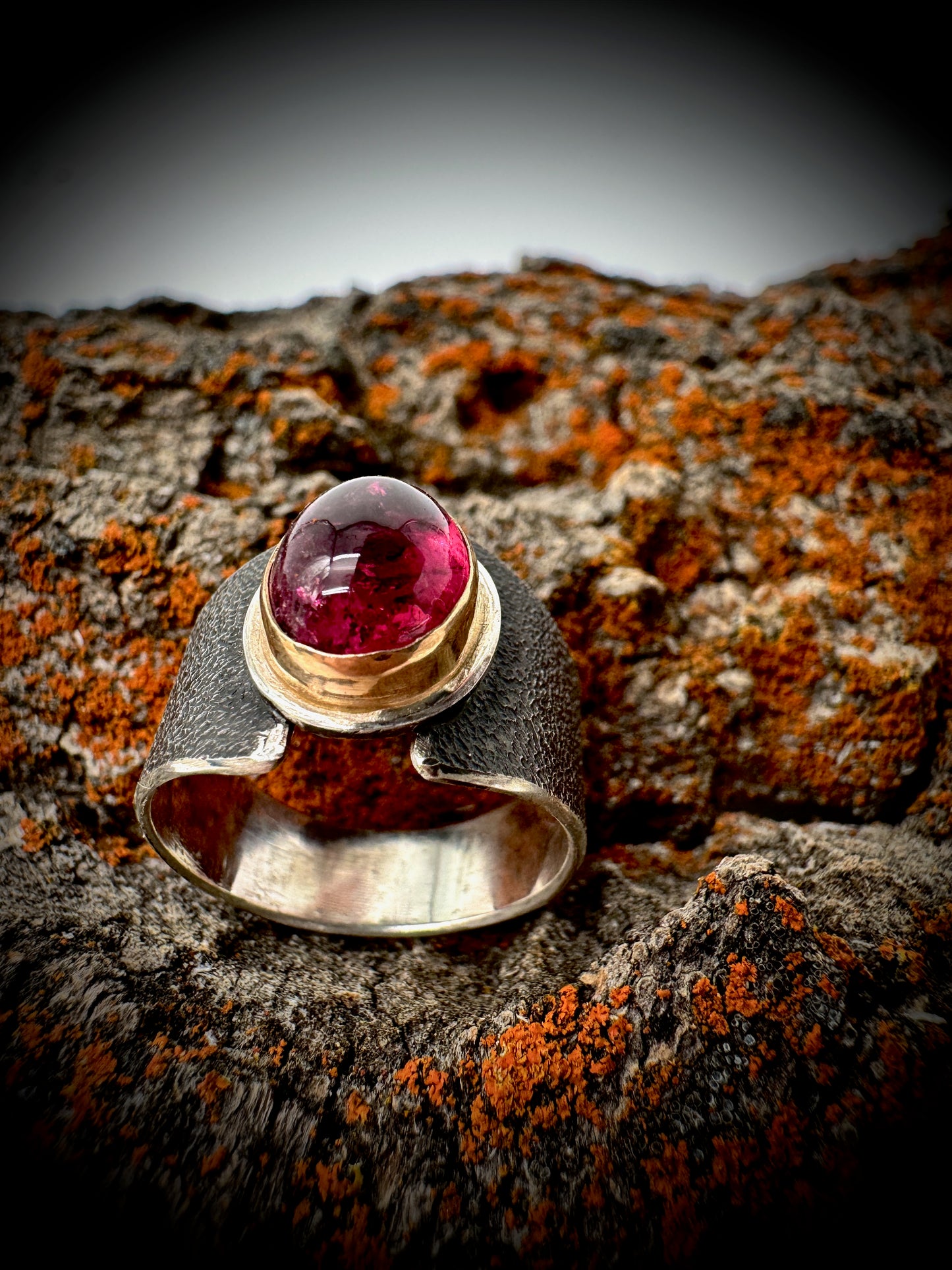 Rubellite, 14k gold, and sterling ring, size 7.5