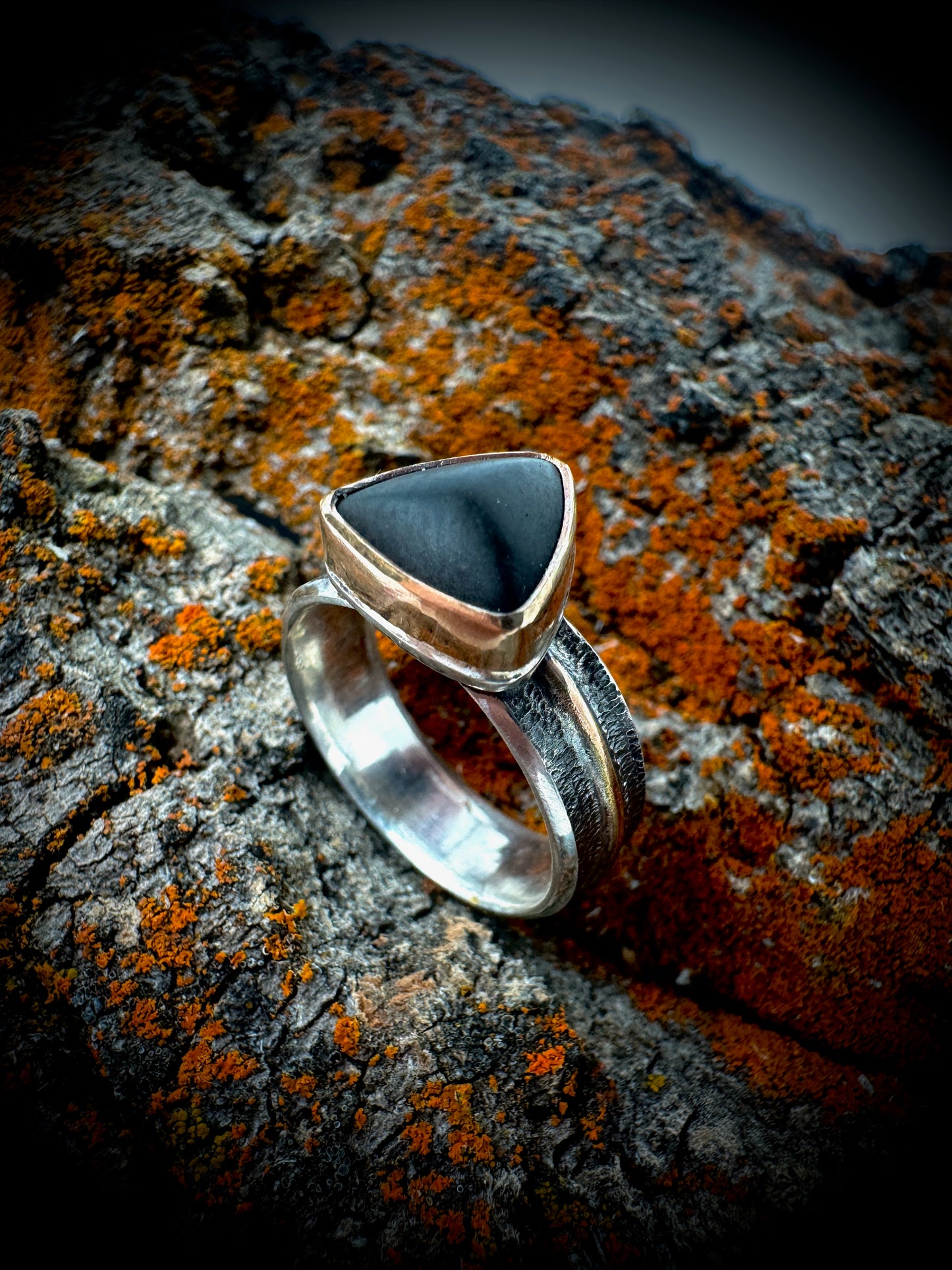 Matte black Obsidian ring, size 7.5