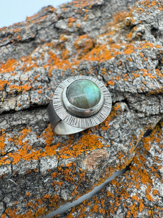Labradorite Sunrise thick band sizes 7.5 and 6.5
