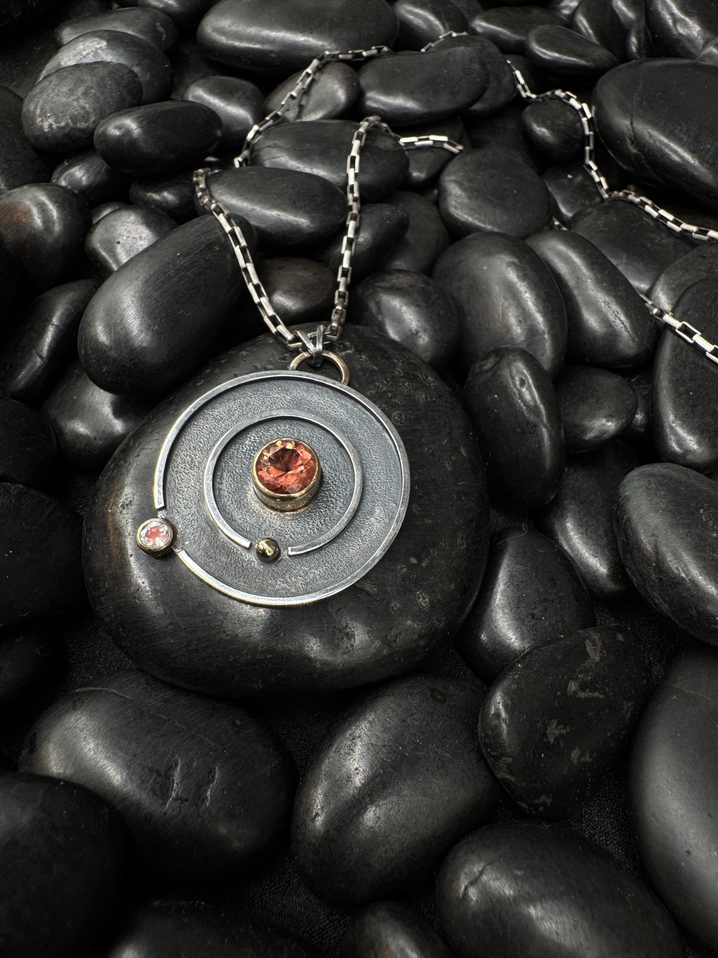 Strange Satellite oregon sunstone and faceted moonstone pendant