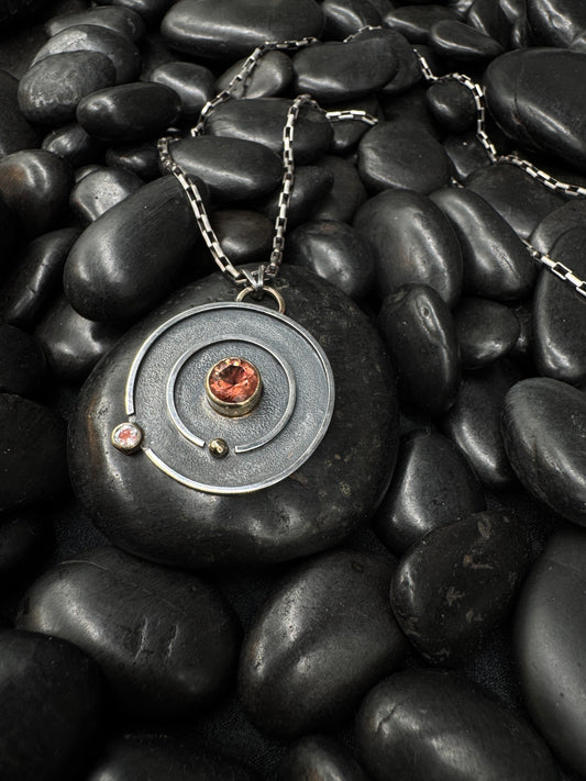 Strange Satellite oregon sunstone and faceted moonstone pendant