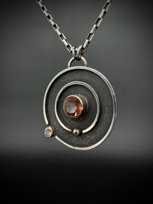 Strange Satellite oregon sunstone and faceted moonstone pendant