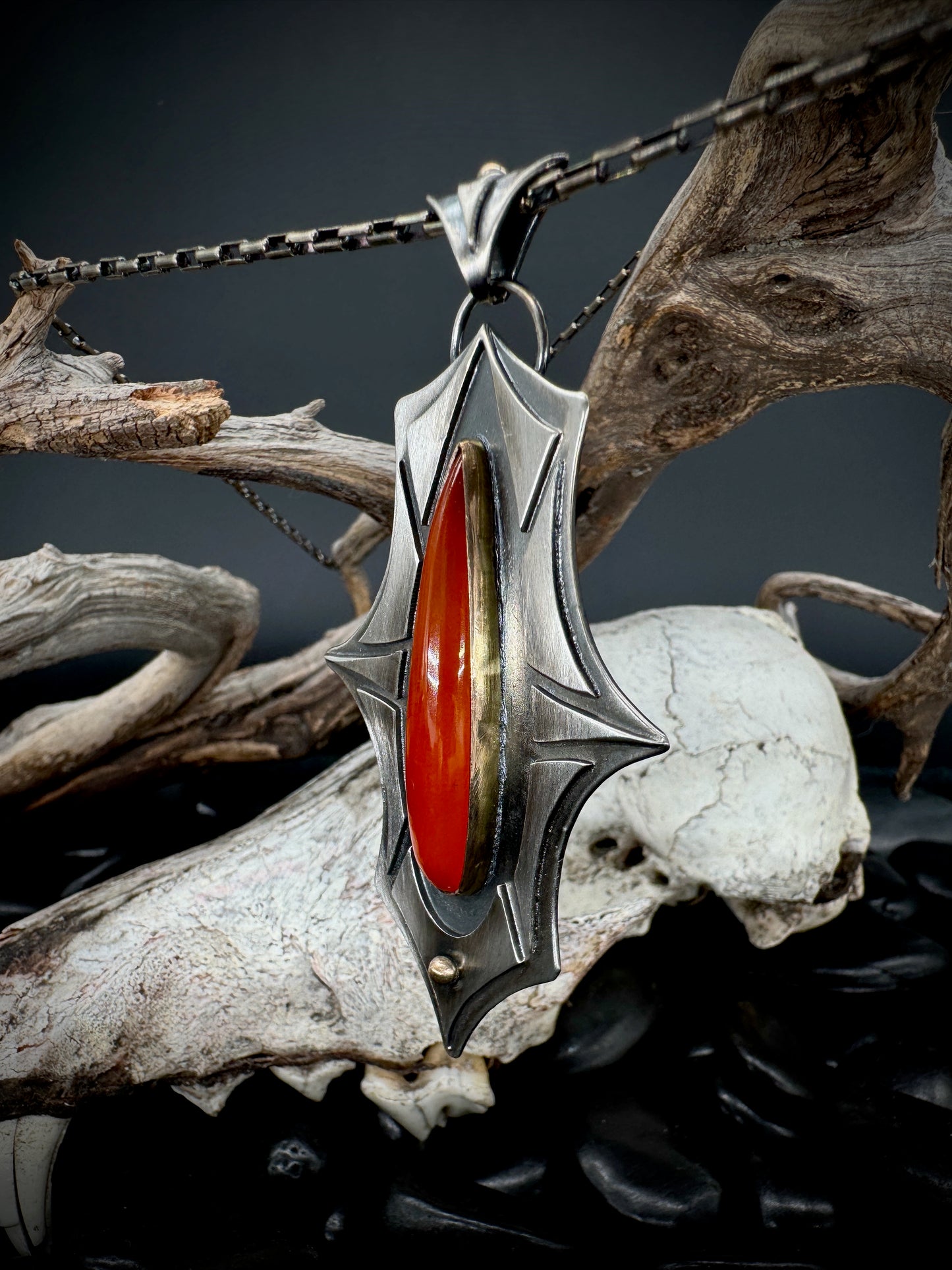 The Throne Key Flame Agate pendant