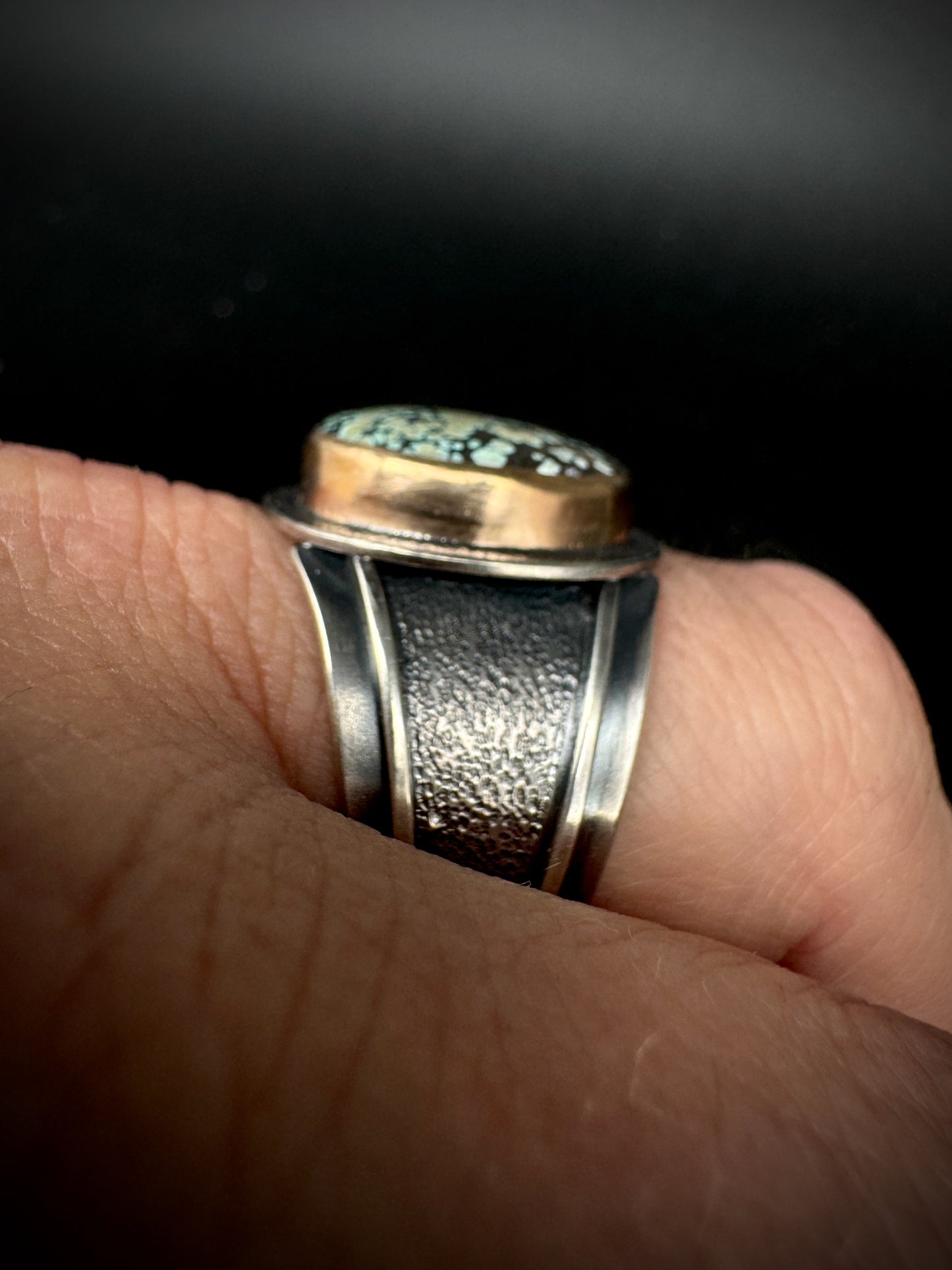 Wide band oval Turquoise ring, size 13.5