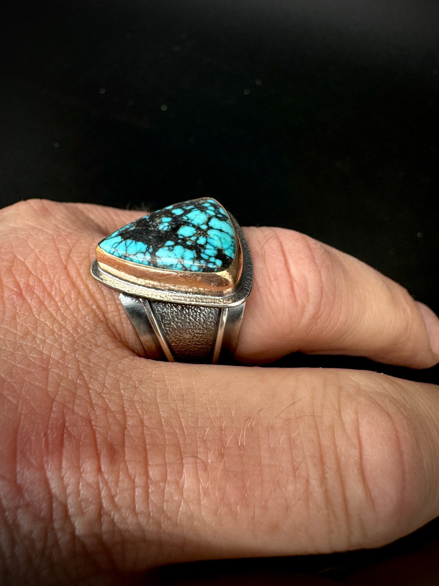 Wide band triangle Turquoise ring, size 11