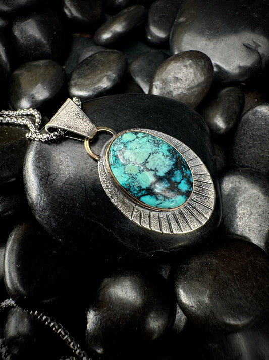 Turquoise Relic dark oval pendant