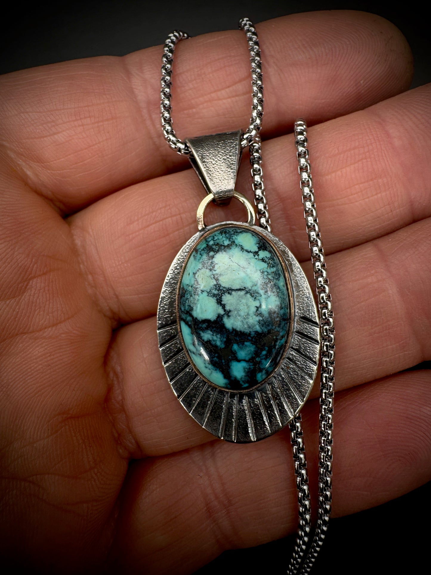 Turquoise Relic dark oval pendant