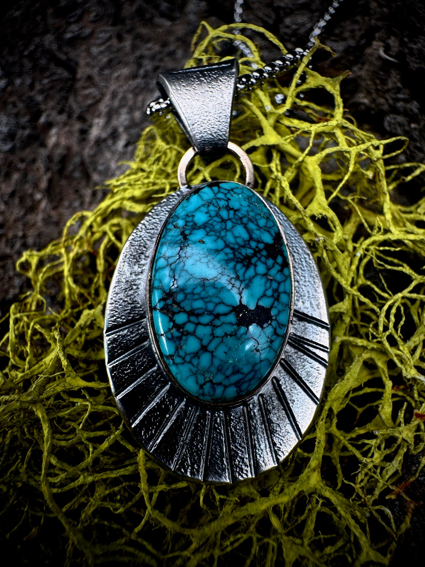 Turquoise Relic light oval pendant