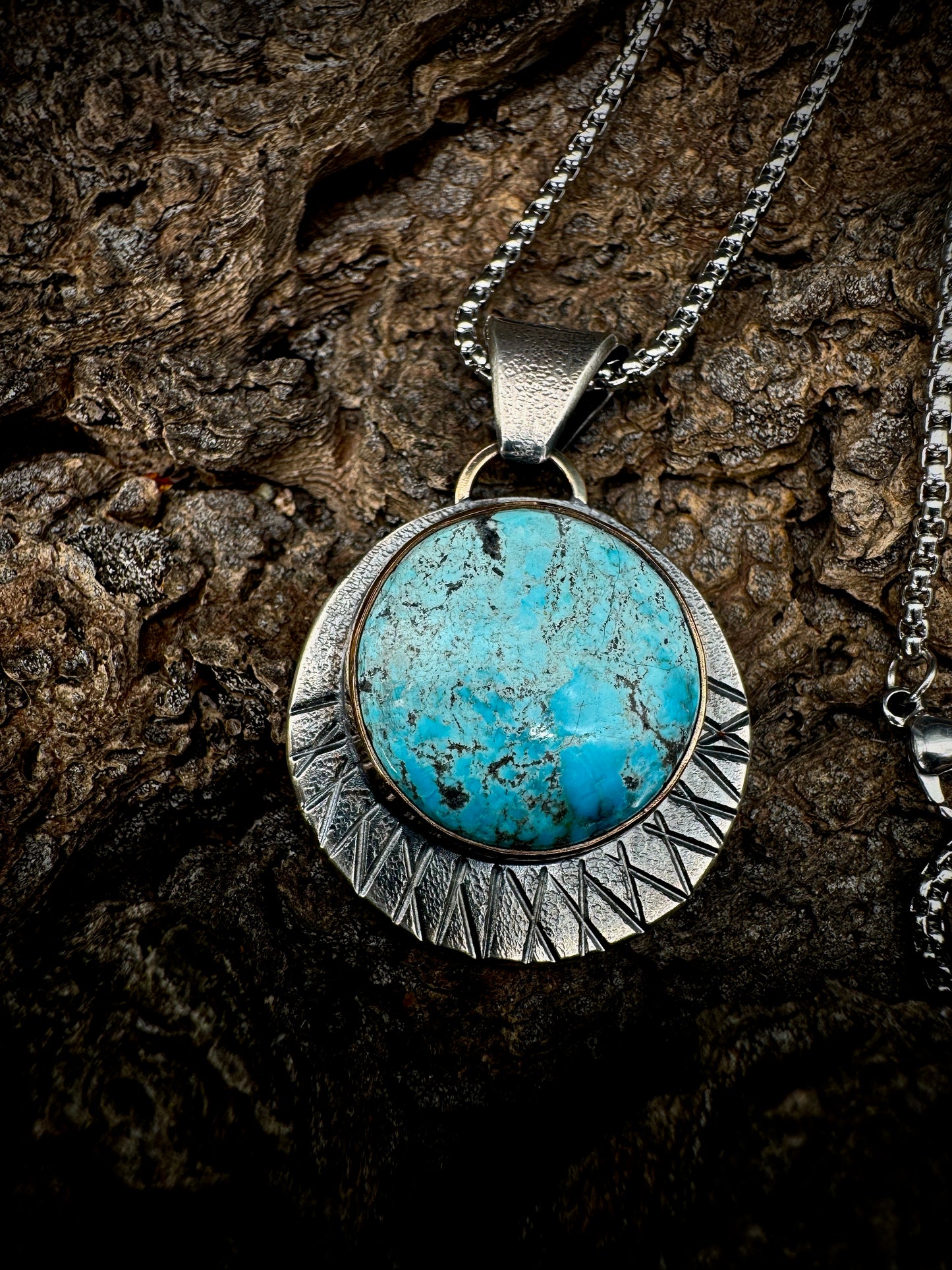 Turquoise Relic round pendant