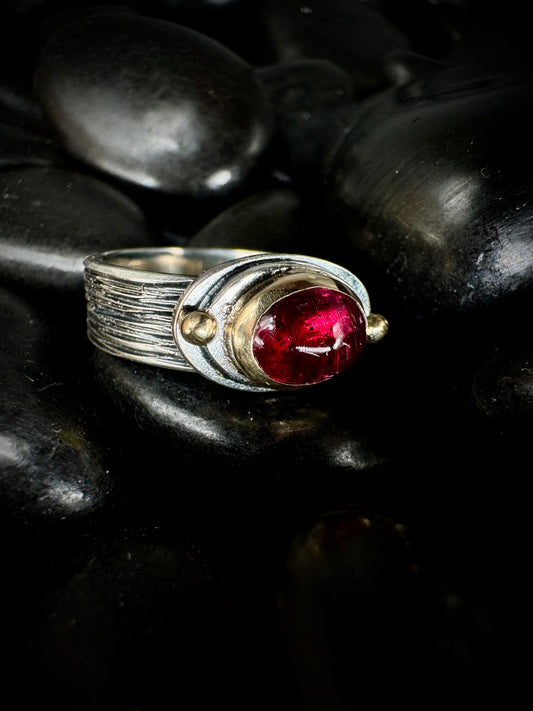 Rubellite (Pink Tourmaline) Woven band, size 6.75