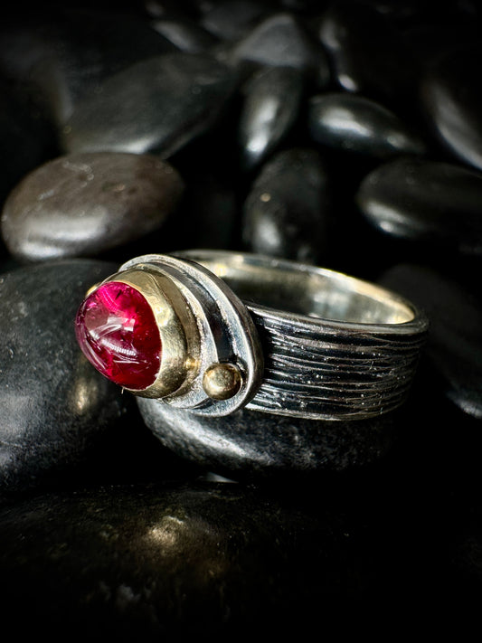 Rubellite (Pink Tourmaline) Woven band, size 6.75