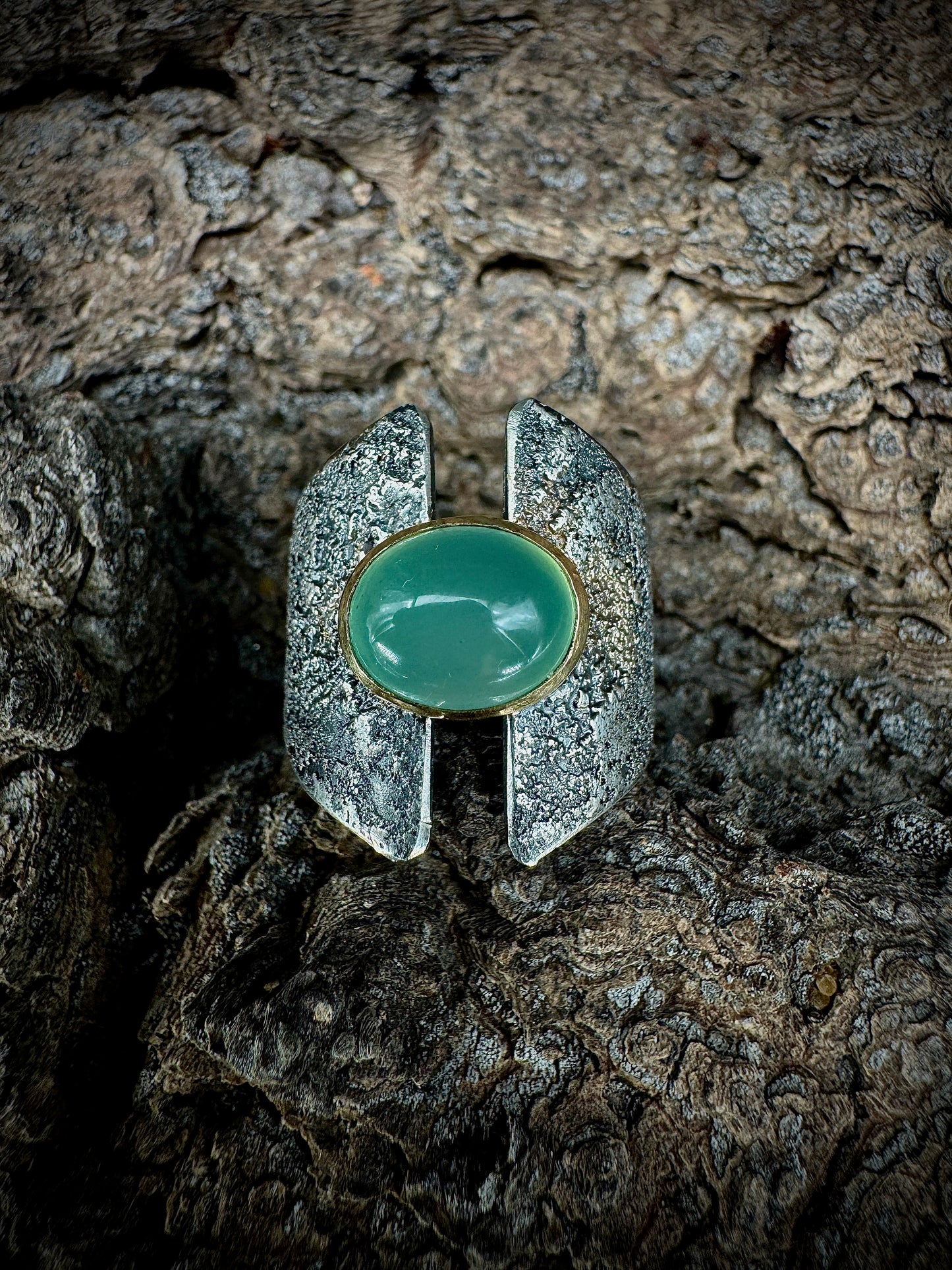 Chrysoprase wide band ring size 7