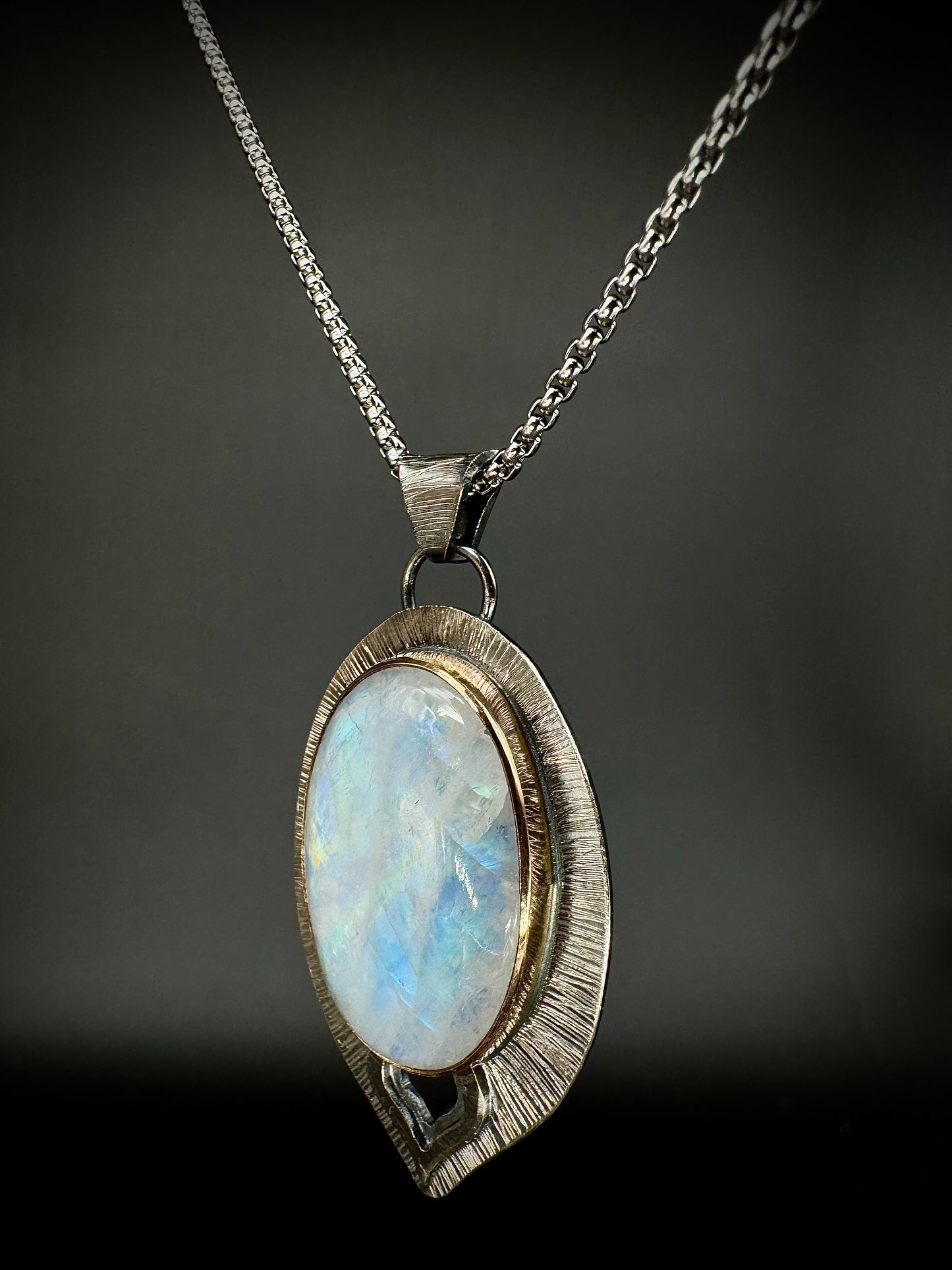 Flying Lotus pendant Moonstone etched