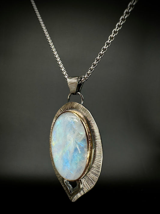 Flying Lotus pendant Moonstone etched