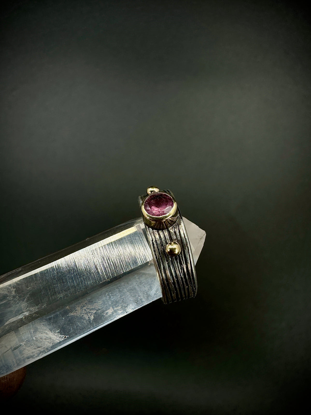 Hot Pink Mahenge Spinel Woven gold and silver ring size 6.25