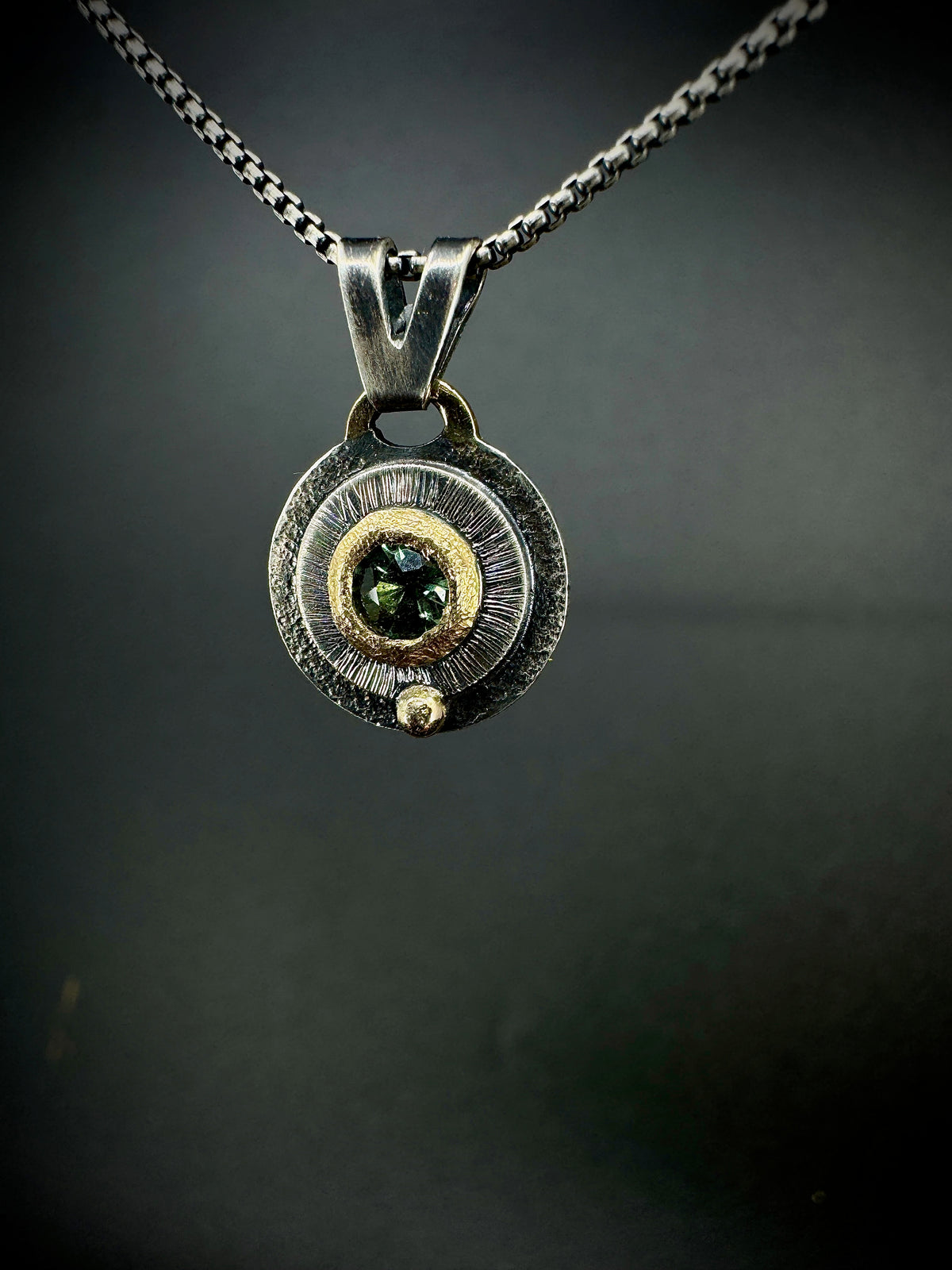 Teal Kenyan sapphire 14k and silver Portal pendant