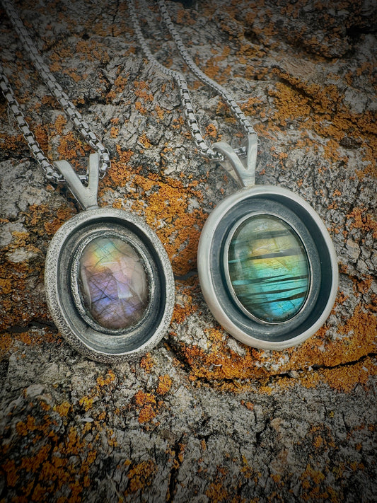 Northern Lights Labradorite Shadowbox pendant (right)