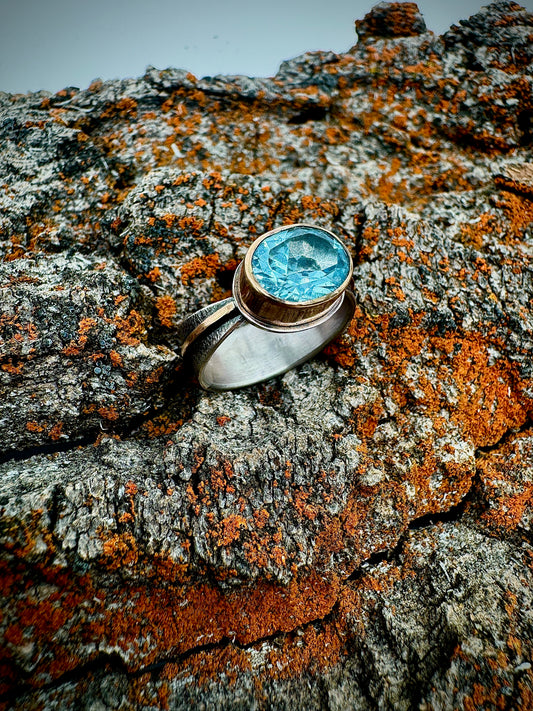 reverse band blue topaz ring, size 8.5