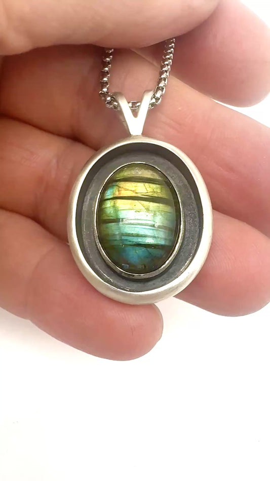 Northern Lights Labradorite Shadowbox pendant (right)