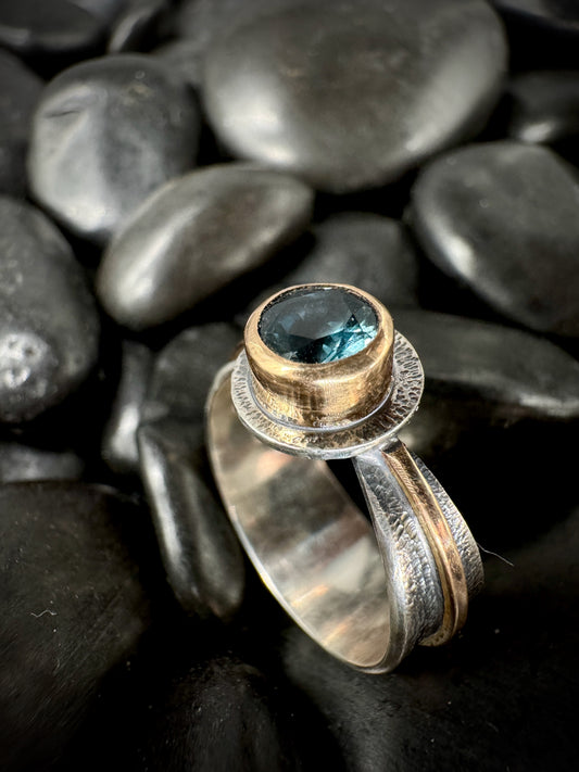 Aquamarine reverse band ring size 7