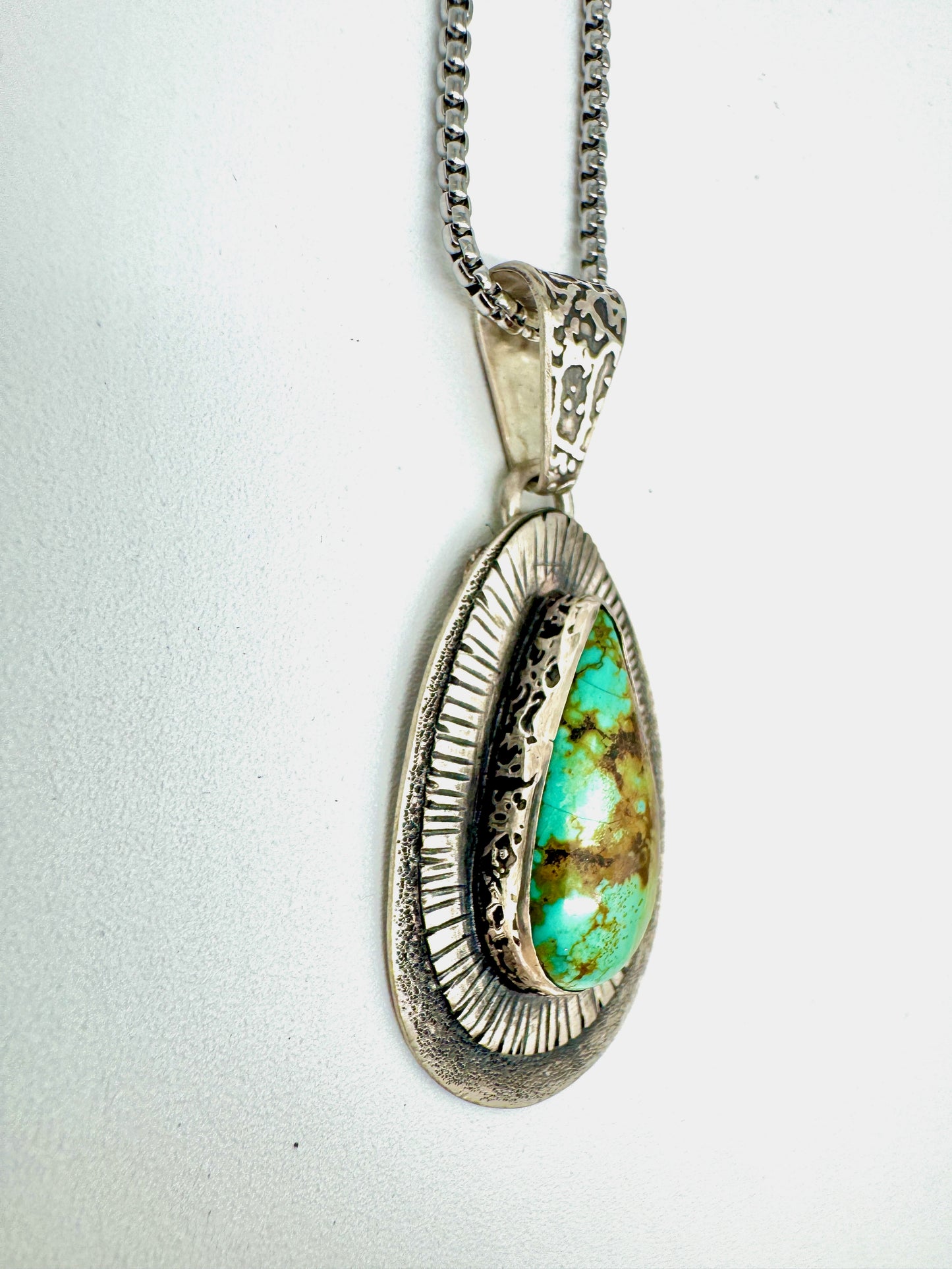 Turquoise moss patterned pendant small teardrop