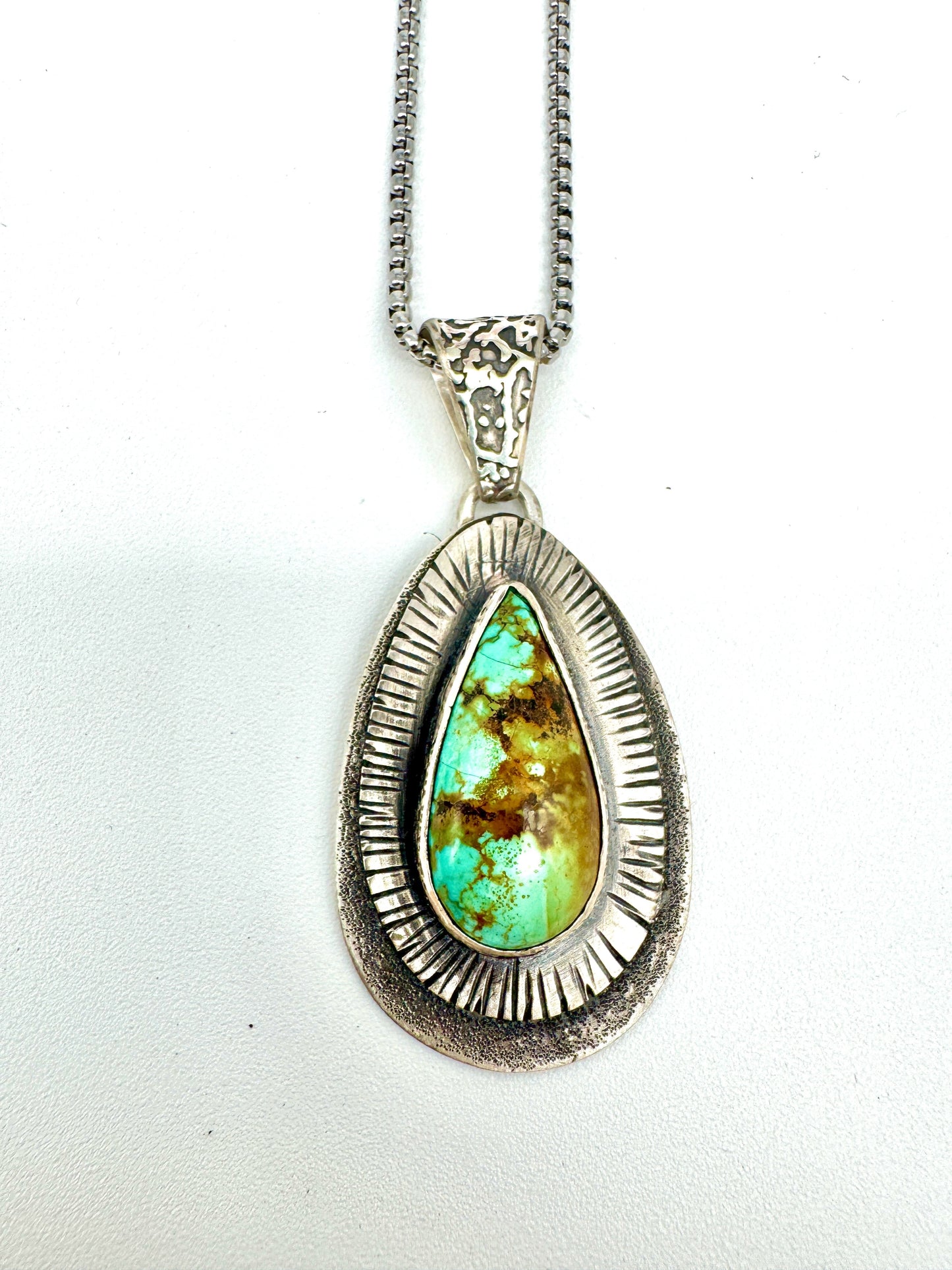 Turquoise moss patterned pendant small teardrop